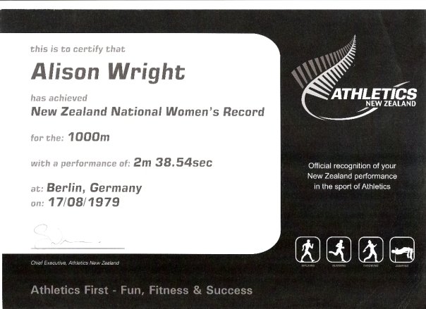 Alison Wright, New Zealand Record Holder